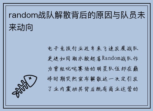 random战队解散背后的原因与队员未来动向